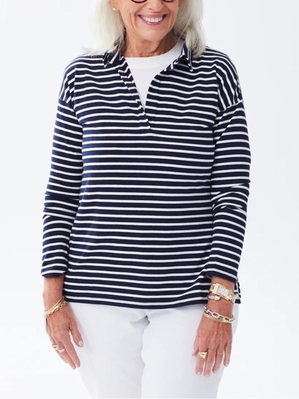 Alice Walk LIGHT BLUE/White Striped Long Sleeve Polo
